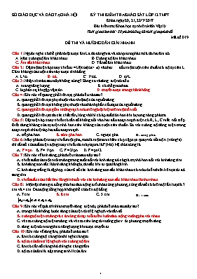 Đề kiểm tra khảo sát môn Vật lý Lớp 12 - Mã đề 019 - Năm học 2016-2017 - Sở GD & ĐT Hà Nội (Có đáp án)